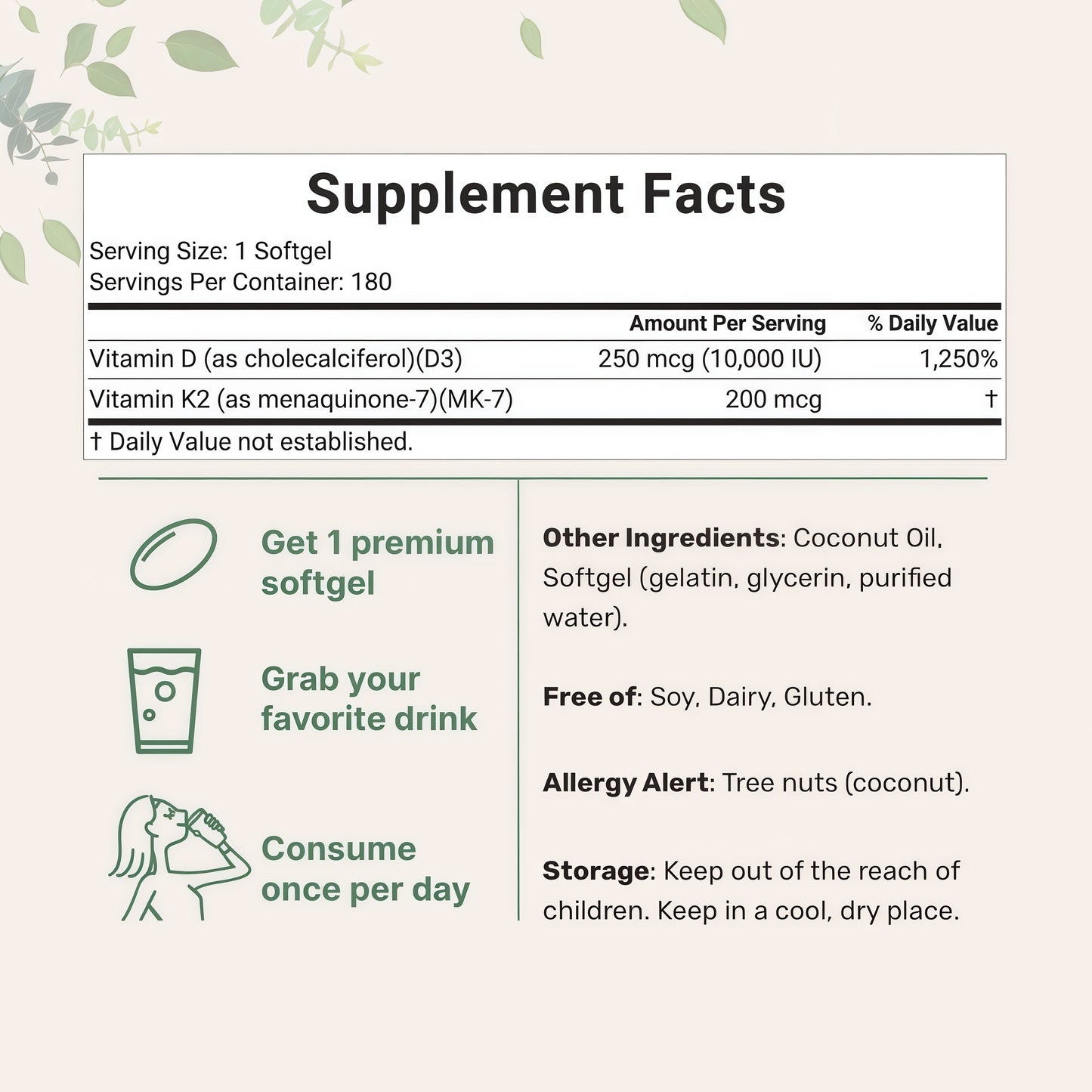 Vitamin D3 + K2 Softgels